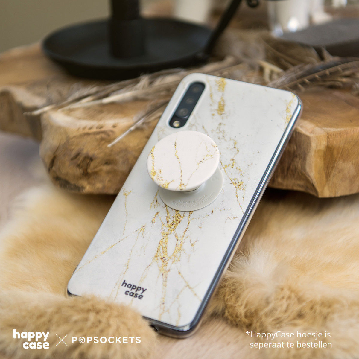 PopSockets X HappyCase PopGrip PopTop Greep en Standaard Wit Marmer afbeelding 4