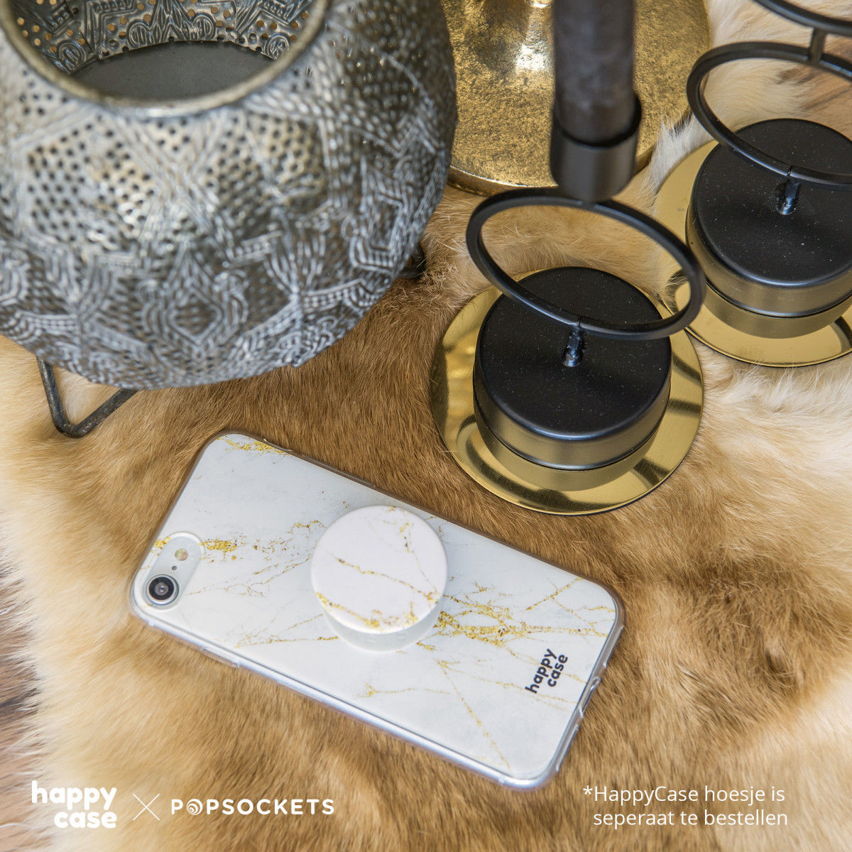 PopSockets X HappyCase PopGrip PopTop Greep en Standaard Wit Marmer afbeelding 6