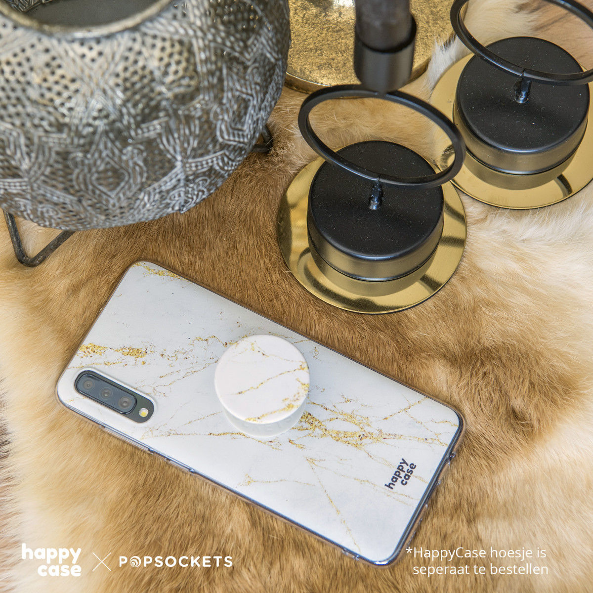 PopSockets X HappyCase PopGrip PopTop Greep en Standaard Wit Marmer afbeelding 9