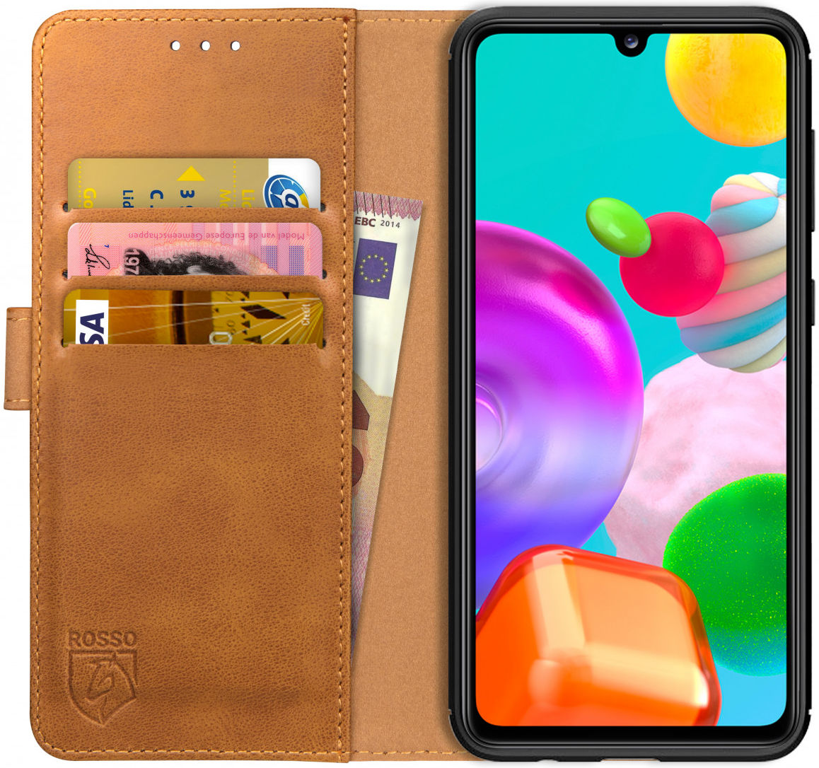 Rosso Element Samsung Galaxy A41 Hoesje Book Cover Lichtbruin afbeelding 1