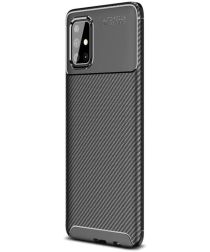 Samsung Galaxy A41 Hoesje Geborsteld Carbon Zwart