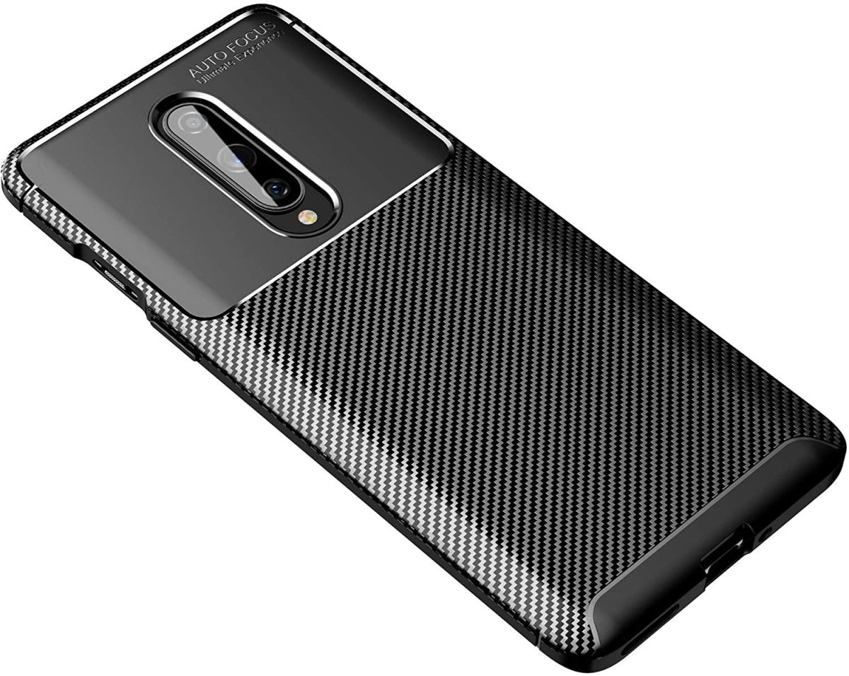 OnePlus 8 Siliconen Carbon Hoesje Zwart afbeelding 1