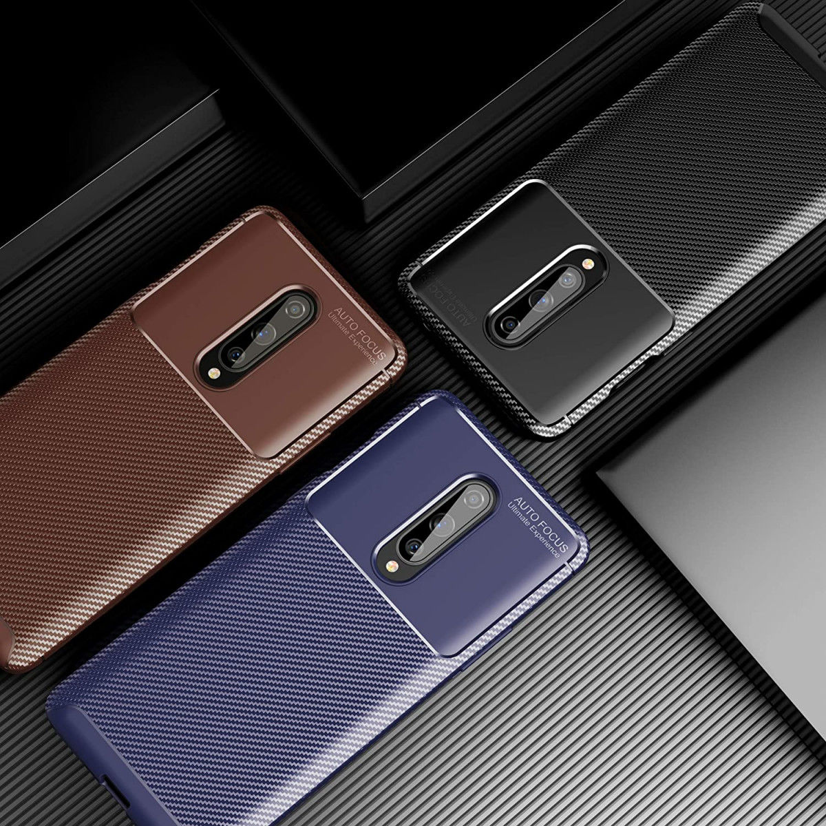 OnePlus 8 Siliconen Carbon Hoesje Zwart afbeelding 8