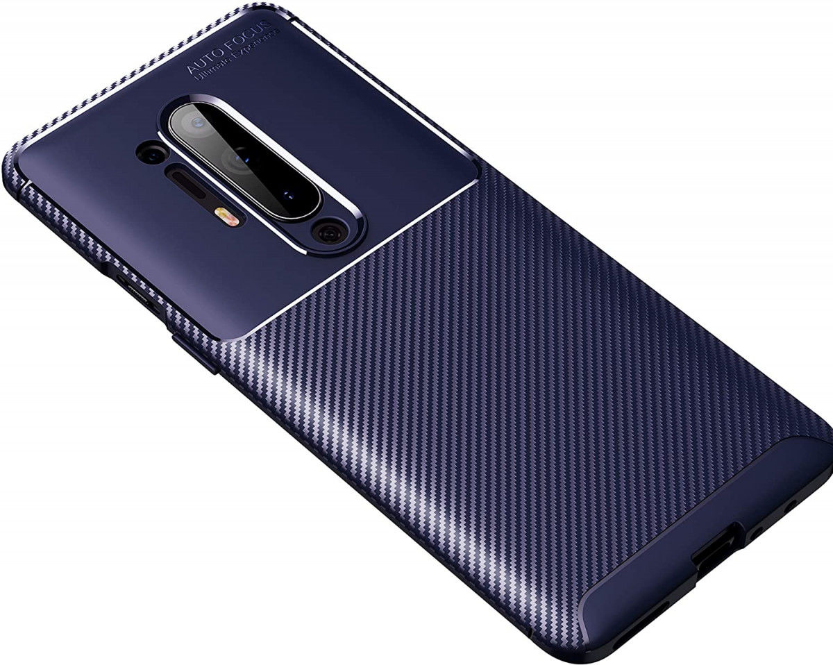 OnePlus 8 Pro Siliconen Carbon Hoesje Blauw afbeelding 1