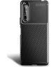 Sony Xperia 1 II Hoesje Siliconen Carbon TPU Back Cover Zwart