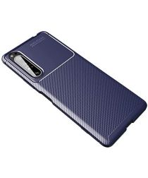 Sony Xperia 1 II Hoesje Siliconen Carbon TPU Back Cover Blauw