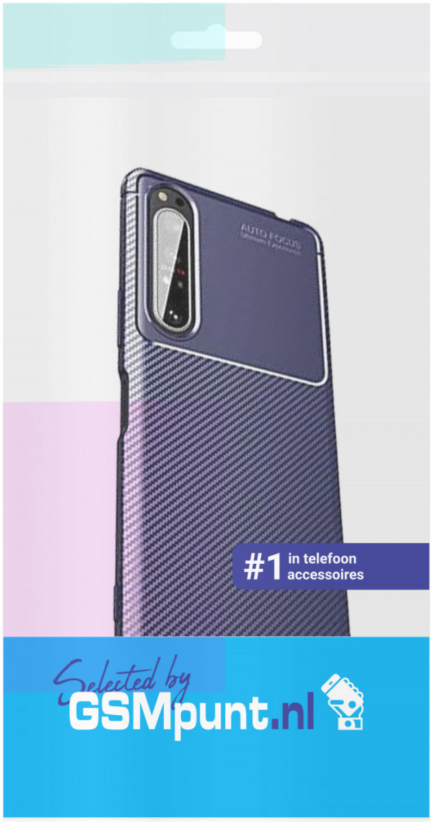 Sony Xperia 1 II Hoesje Siliconen Carbon TPU Back Cover Blauw afbeelding 2