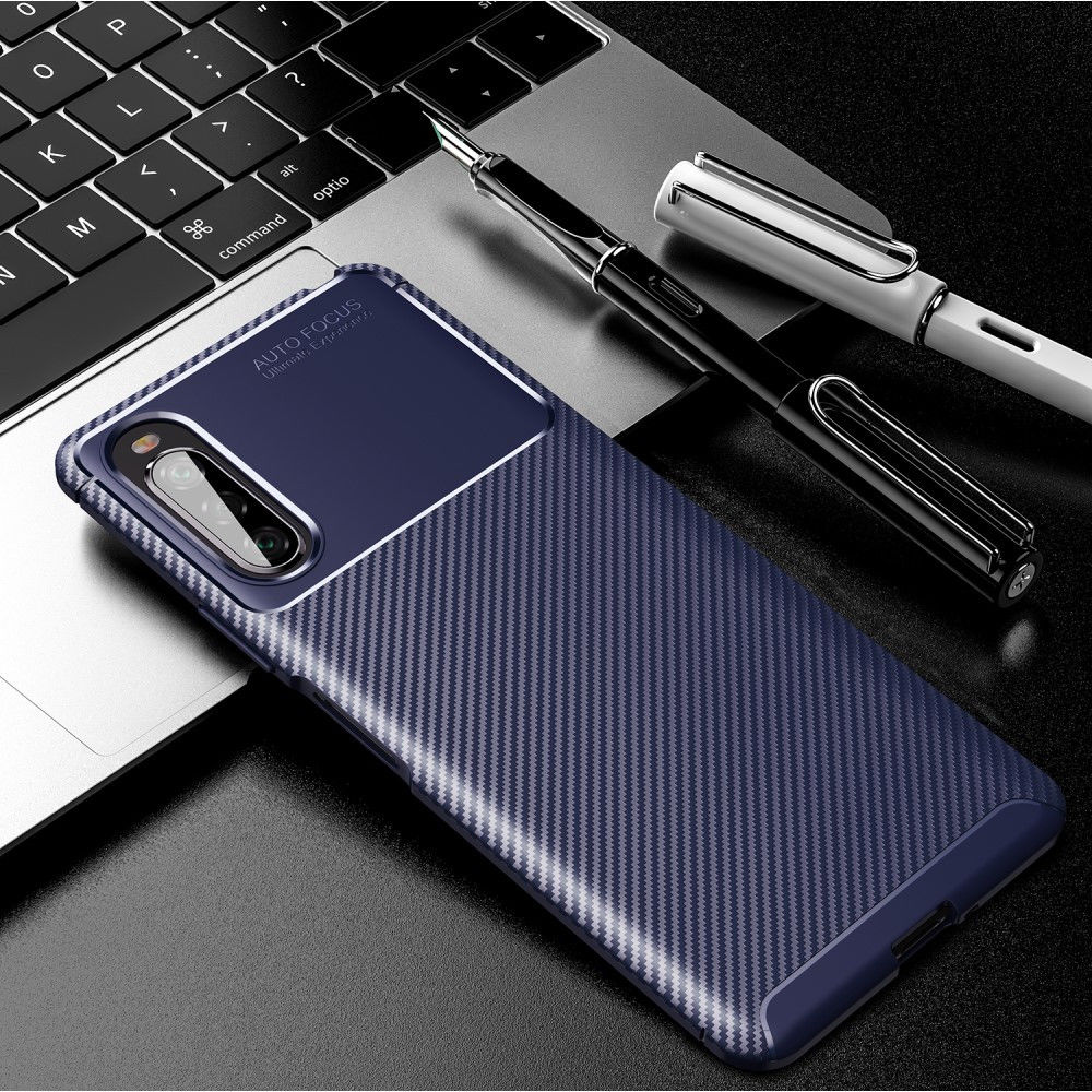 Sony Xperia 10 II Siliconen Carbon Hoesje Blauw afbeelding 2
