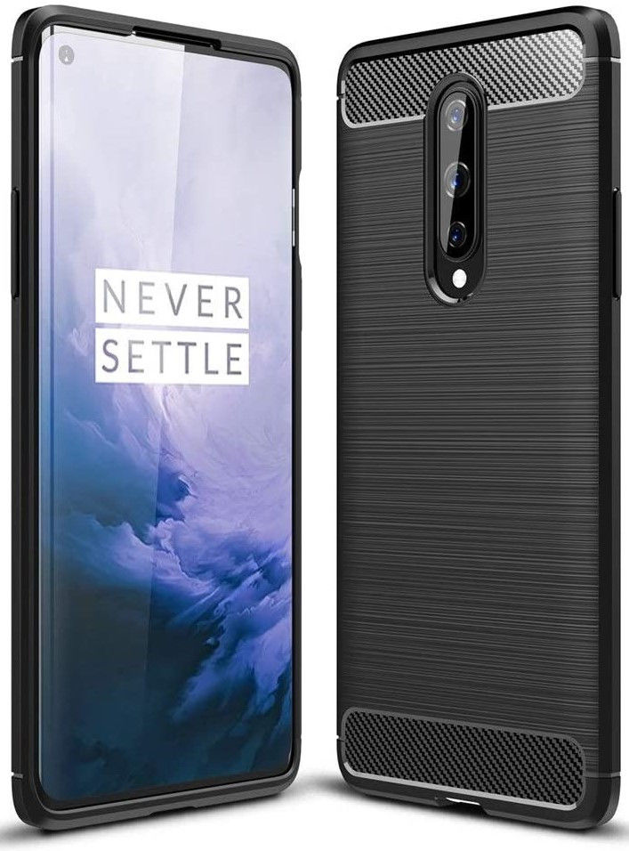 OnePlus 8 Hoesje Geborsteld TPU Flexibele Back Cover Zwart afbeelding 1