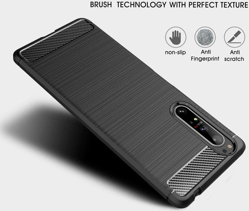 Sony Xperia 1 II Geborsteld TPU Hoesje Zwart afbeelding 5