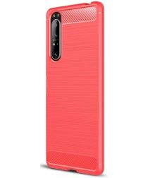 Sony Xperia 1 II Geborsteld TPU Hoesje Rood