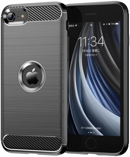 Apple iPhone SE (2020/2022) Hoesje Geborsteld TPU Back Cover Zwart afbeelding 1