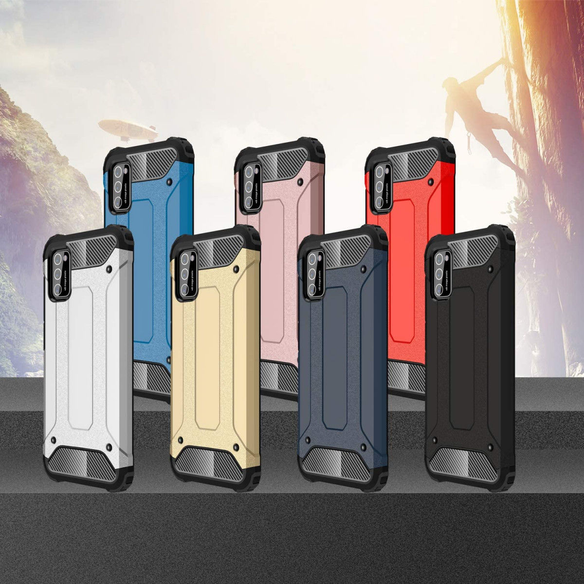 Samsung Galaxy A41 Hoesje Shock Proof Hybride Back Cover Zwart afbeelding 3