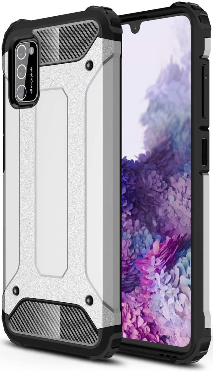 Samsung Galaxy A41 Hoesje Shock Proof Hybride Back Cover Zilver afbeelding 1