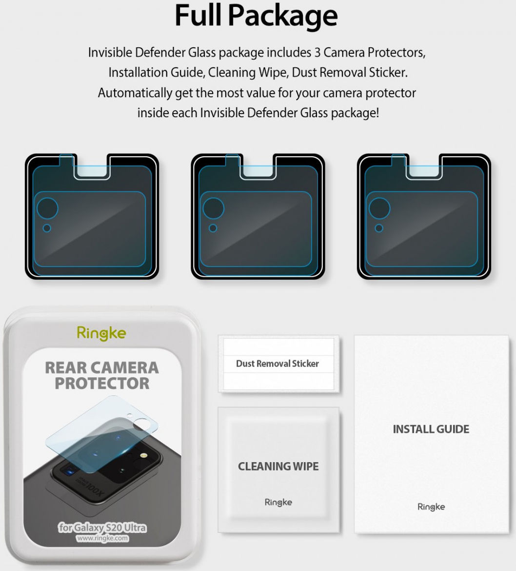 Ringke ID Tempered Glass Camera Lens Samsung Galaxy S20 Ultra (3 Pack) afbeelding 14