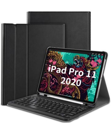 Apple iPad Pro 11 2020/2021/Air 2020 Hoes Lederen Toetsenbord Zwart Hoesjes
