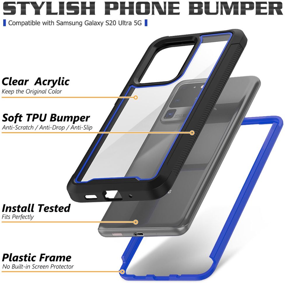 Samsung Galaxy S20 Ultra Hybride Bumper Hoesje Blauw afbeelding 3