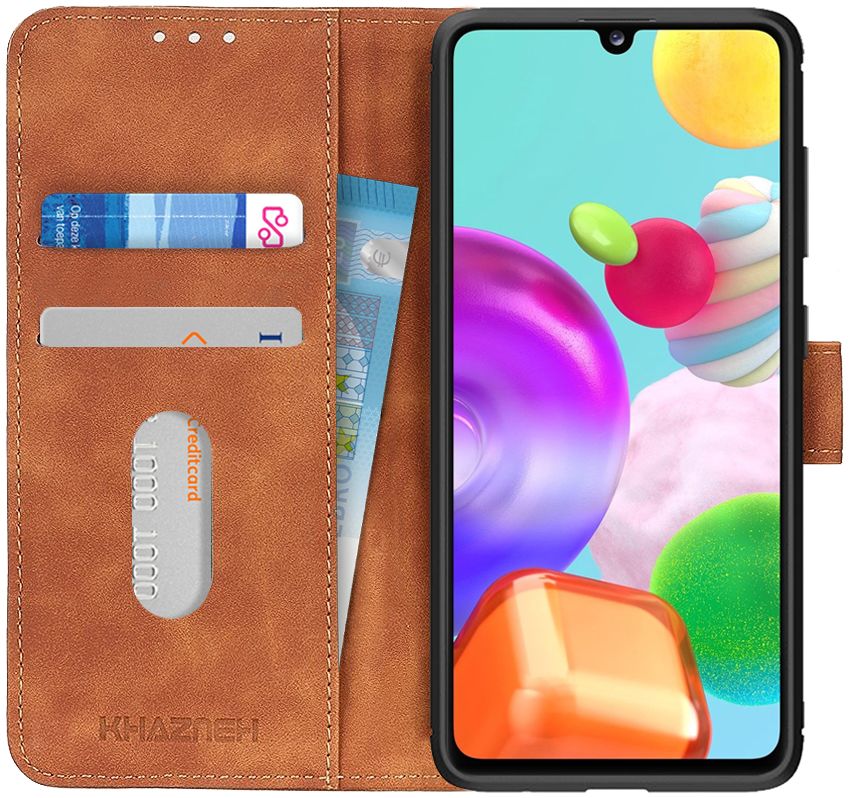 KHAZNEH Samsung Galaxy A41 Hoesje Retro Wallet Book Case Bruin afbeelding 1