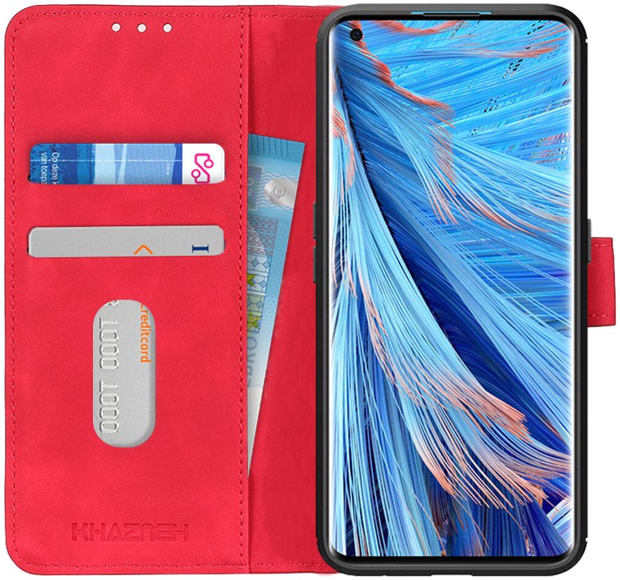 KHAZNEH Oppo Find X2 Hoesje Retro Wallet Book Case Rood afbeelding 1