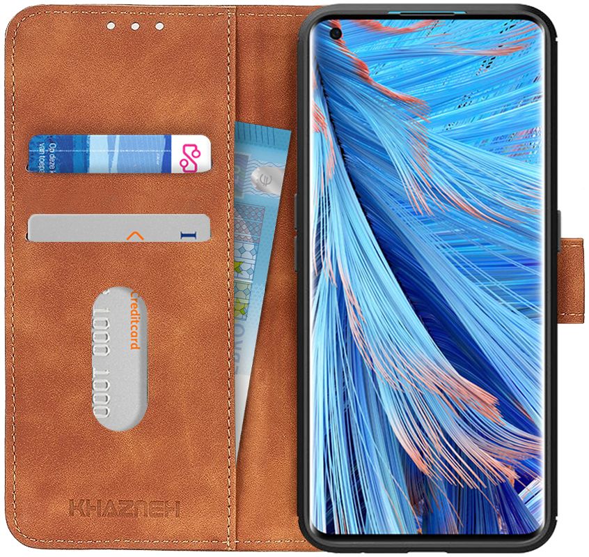 KHAZNEH Oppo Find X2 Hoesje Retro Wallet Book Case Bruin afbeelding 1