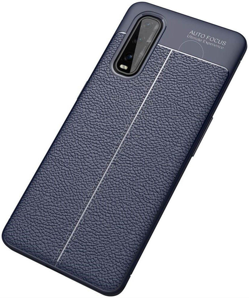Oppo Find X2 Hoesje TPU Leer Design Back Cover Blauw afbeelding 2