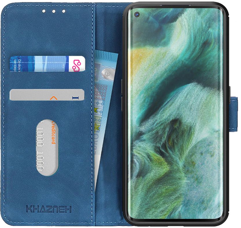 KHAZNEH Oppo Find X2 Pro Hoesje Retro Wallet Book Case Blauw afbeelding 1