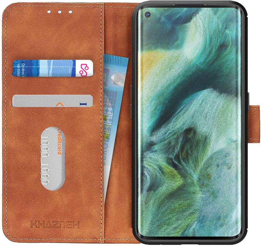 Oppo Find X2 Pro Hoesje Vintage Wallet Bruin afbeelding 1