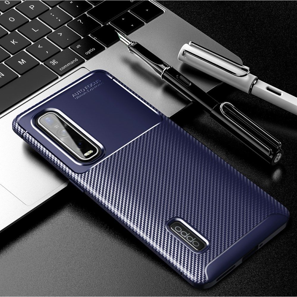 Oppo Find X2 Pro Hoesje Geborsteld Carbon Blauw afbeelding 2