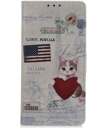 OnePlus 8 Book Case Hoesje Wallet met Print Cat Holding Heart Hoesjes