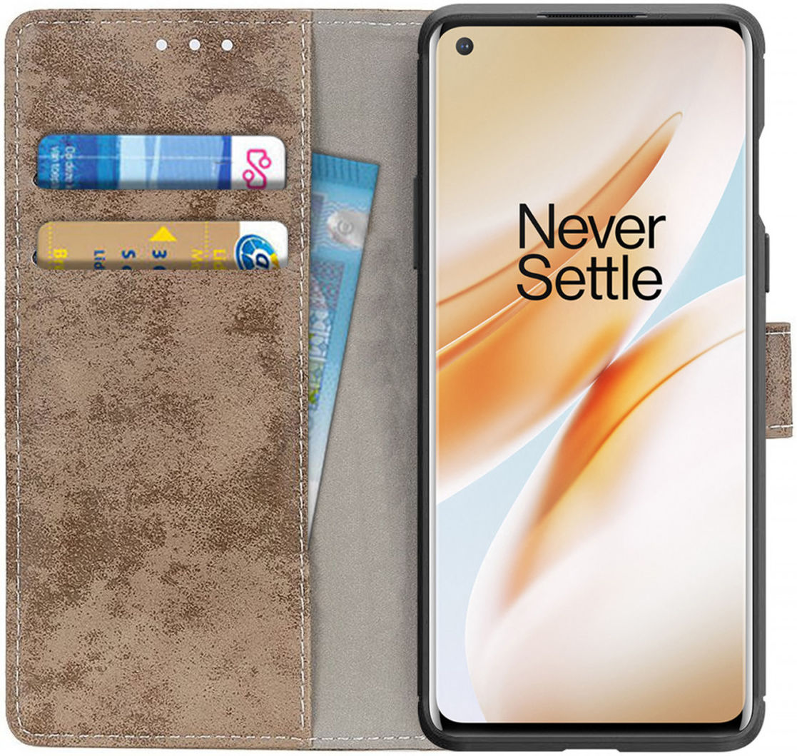 OnePlus 8 Vintage Portemonnee Stand Hoesje Lichtbruin afbeelding 1
