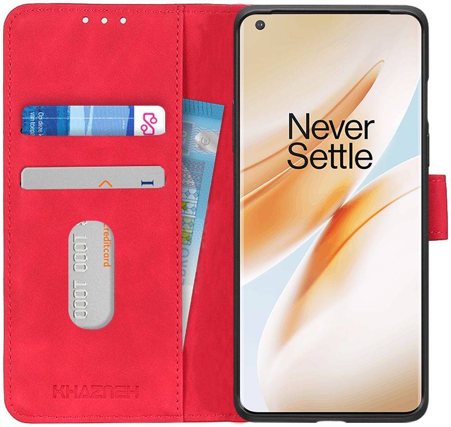 KHAZNEH OnePlus 8 Hoesje Retro Wallet Book Case Rood afbeelding 1