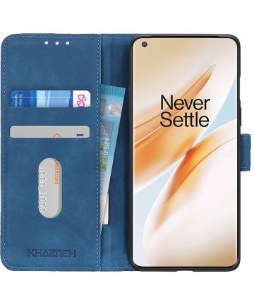 KHAZNEH OnePlus 8 Hoesje Retro Wallet Book Case Blauw Hoesjes