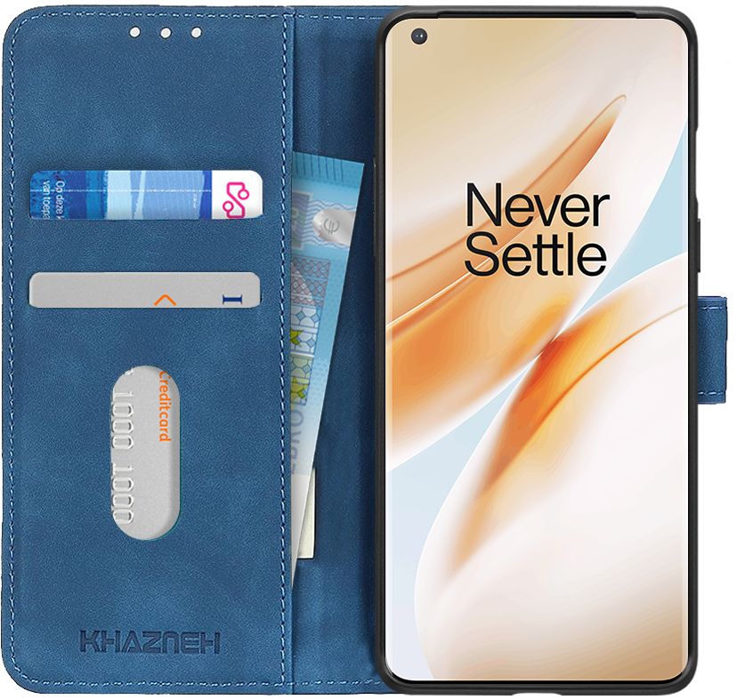 KHAZNEH OnePlus 8 Hoesje Retro Wallet Book Case Blauw afbeelding 1