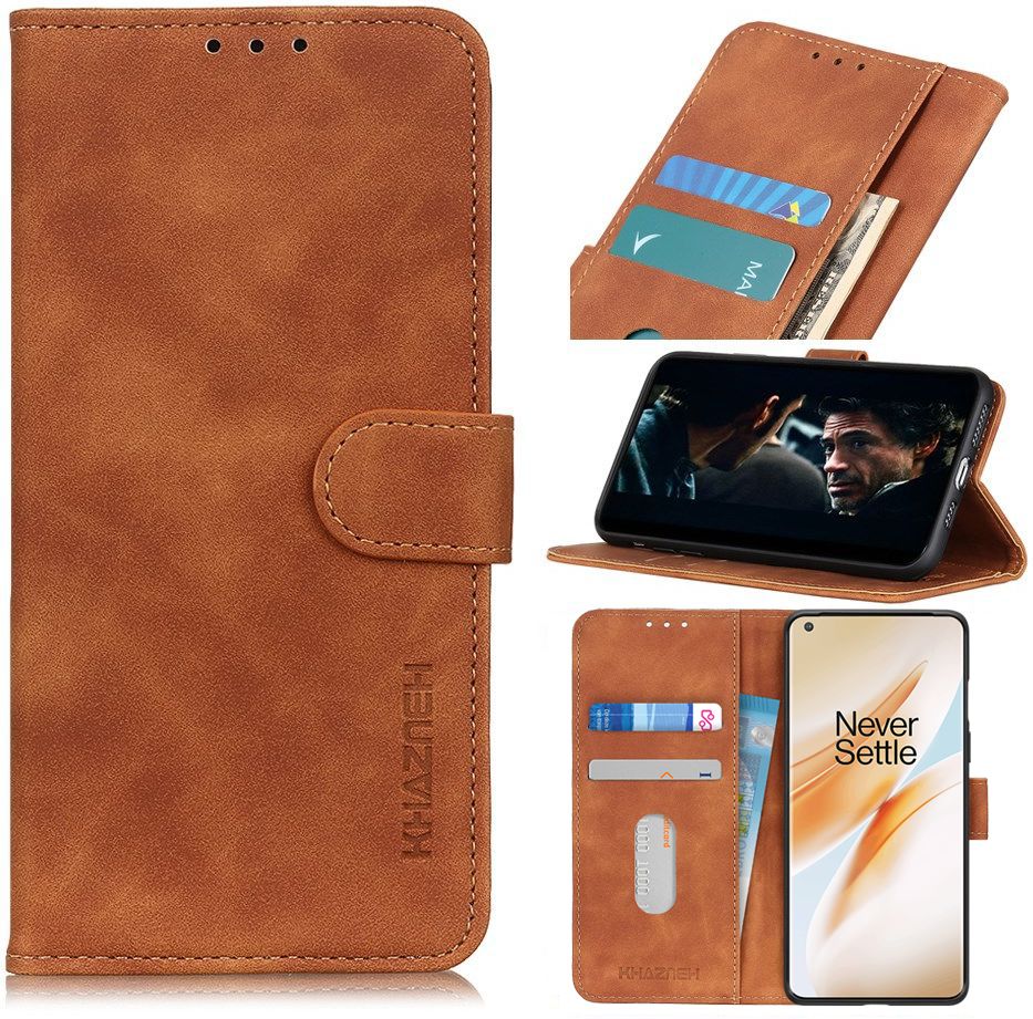 KHAZNEH OnePlus 8 Hoesje Retro Wallet Book Case Bruin afbeelding 10