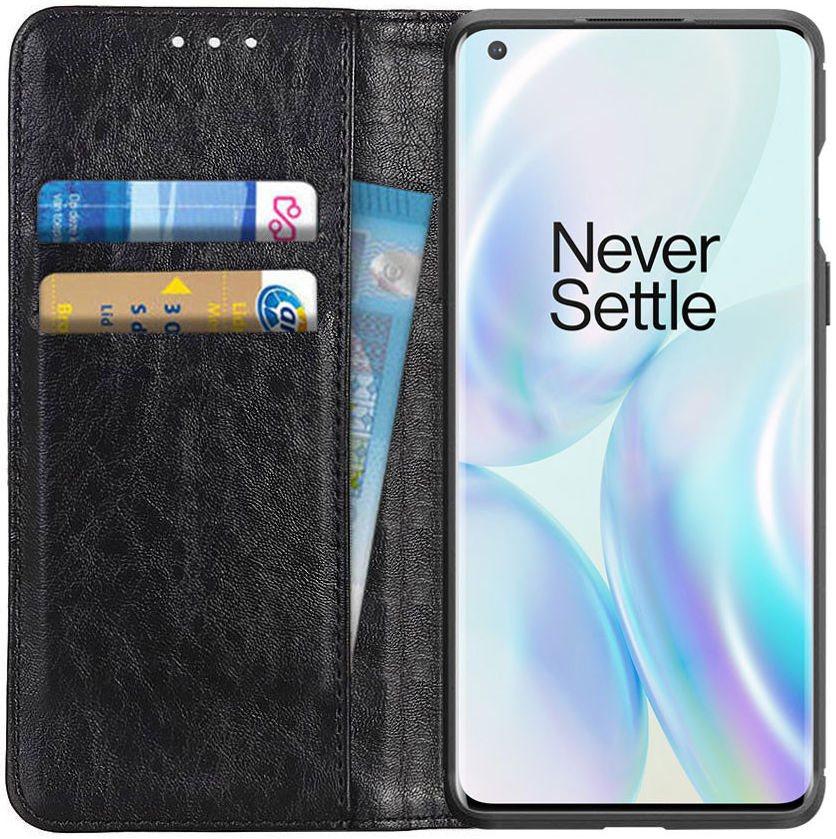 OnePlus 8 Pro Crazy Horse Portemonnee Hoesje Zwart afbeelding 1