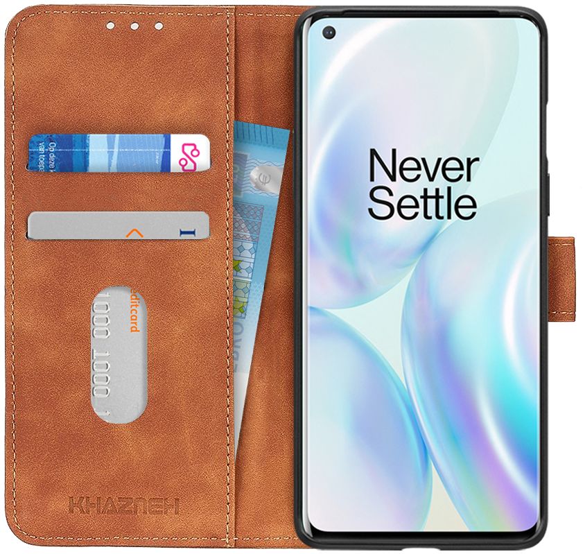 OnePlus 8 Pro Hoesje Vintage Wallet Book Case Bruin afbeelding 1