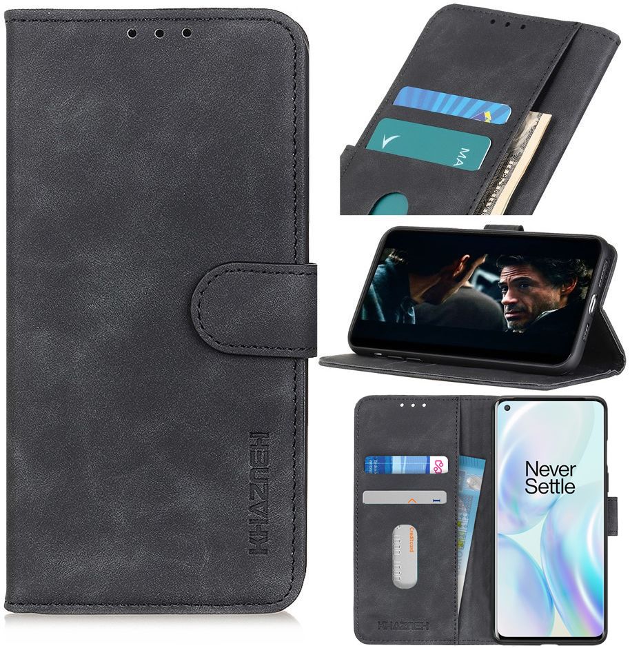 KHAZNEH OnePlus 8 Pro Hoesje Retro Wallet Book Case Zwart afbeelding 9