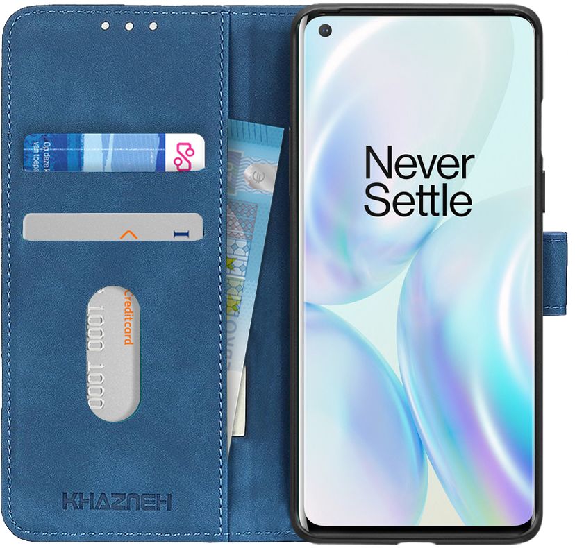 OnePlus 8 Pro Hoesje Vintage Wallet Book Case Blauw afbeelding 10