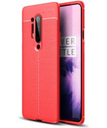 OnePlus 8 Pro Hoesje TPU Leer Design Back Cover Rood