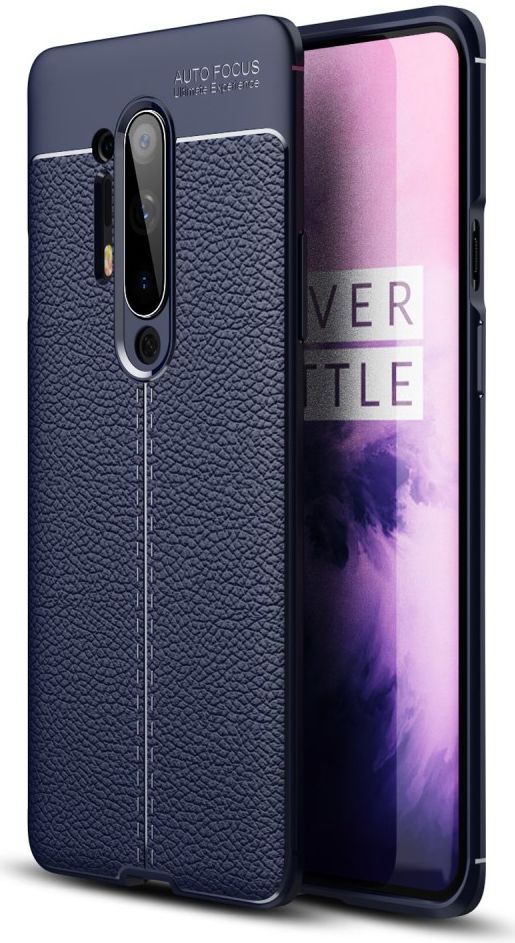 OnePlus 8 Pro Hoesje TPU Leer Design Back Cover Blauw afbeelding 1