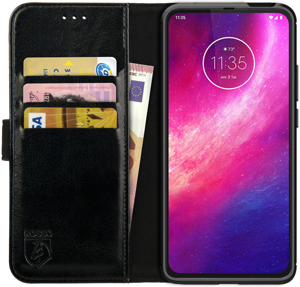Rosso Element Motorola One Hyper Hoesje Book Cover Wallet Case Zwart afbeelding 1