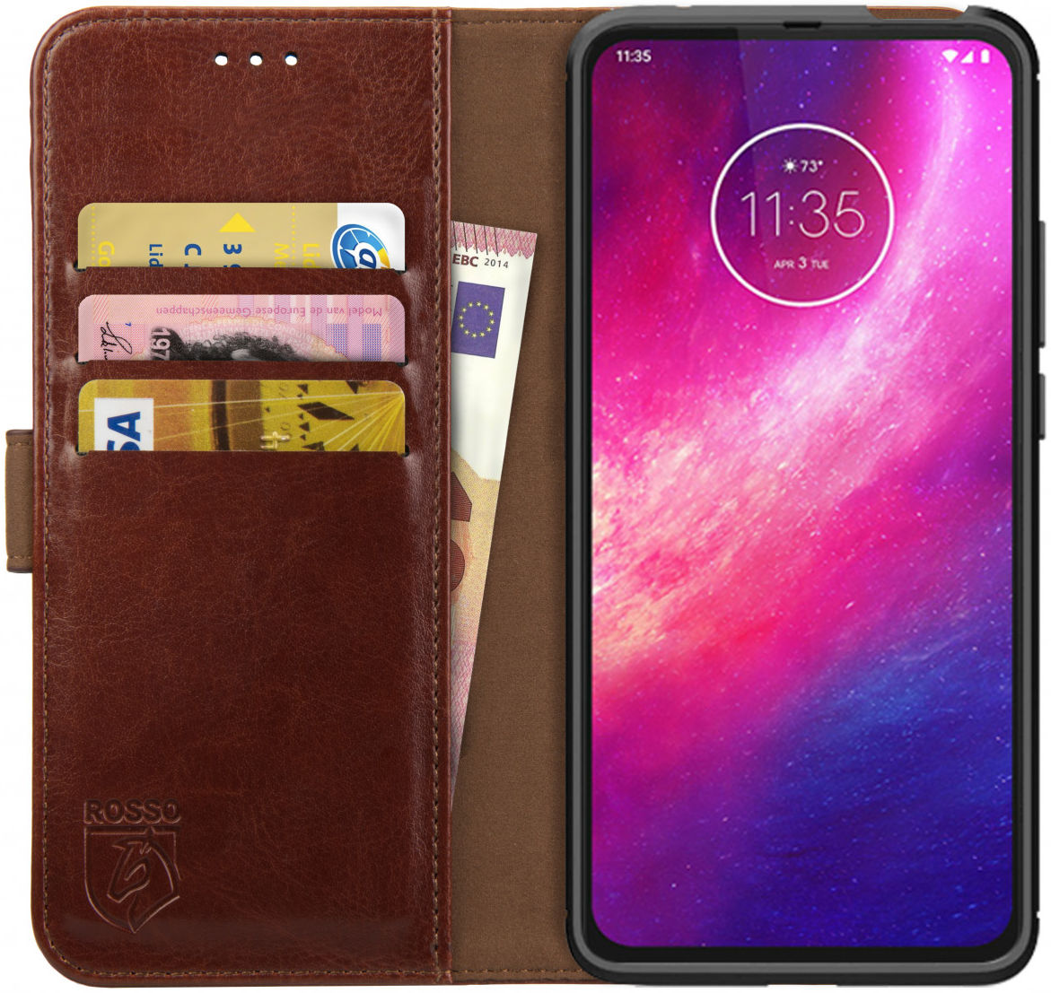 Rosso Element Motorola One Hyper Hoesje Book Cover Wallet Case Bruin afbeelding 1