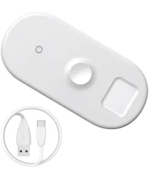 Baseus 3-in-1 18W Draadloze Oplader Smartphone Apple Watch AirPods Wit