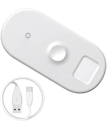 Baseus 3-in-1 18W Draadloze Oplader Smartphone Apple Watch AirPods Wit Opladers