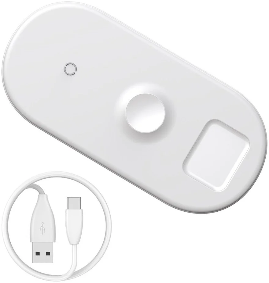 Baseus 3-in-1 18W Draadloze Oplader Smartphone Apple Watch AirPods Wit afbeelding 2