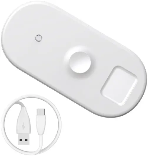 Baseus 3-in-1 18W Draadloze Oplader Smartphone Apple Watch AirPods Wit afbeelding 2