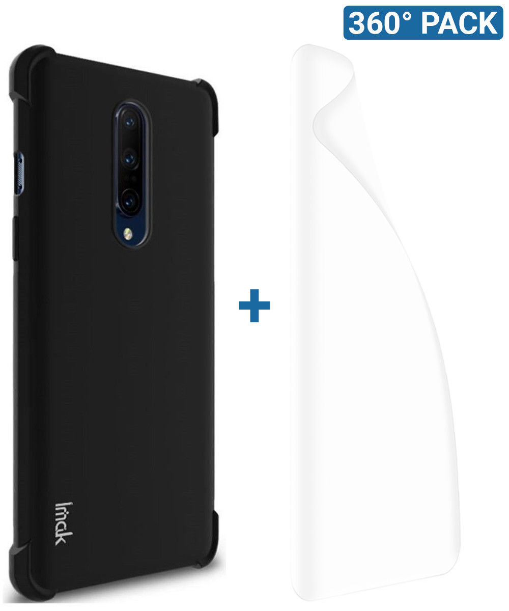 IMAK OnePlus 8 Hoesje Flexibel TPU met Screenprotector Metaal Zwart afbeelding 1