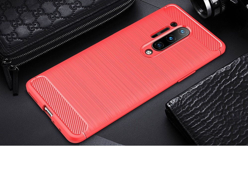 OnePlus 8 Pro Hoesje TPU Gebordsteld Rood afbeelding 2