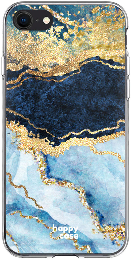 HappyCase iPhone SE 2020/2022 Hoesje Flexibel TPU Blauw Marmer Print afbeelding 1