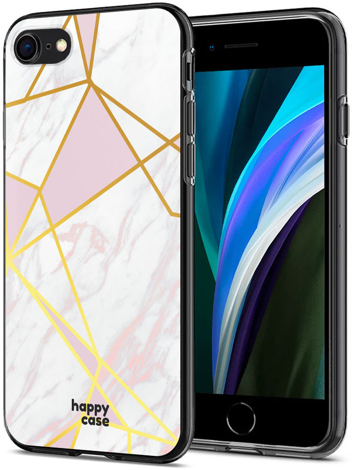HappyCase iPhone SE 2020/2022 Hoesje Flexibel TPU Roze Marmer Print afbeelding 2